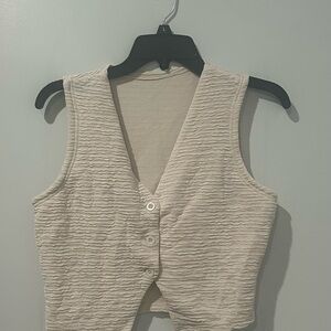 Cream Textured Sleeveless Top